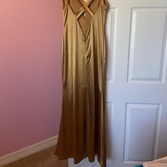 Lulu's Gold Satin Mermaid Maxi Dress - Picture 5 of 5